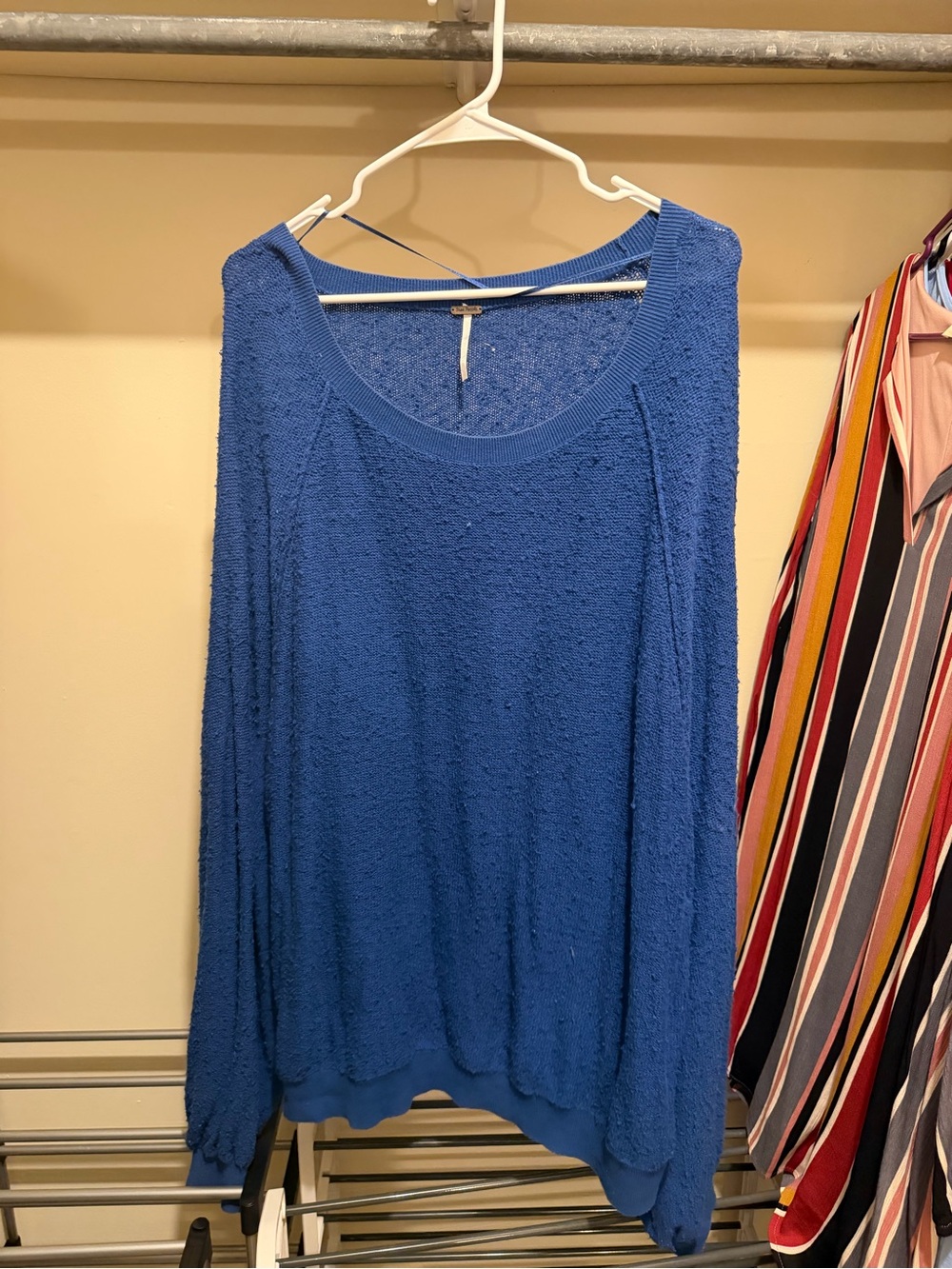Free People Royal Blue Textured Scoop Neck Pullover